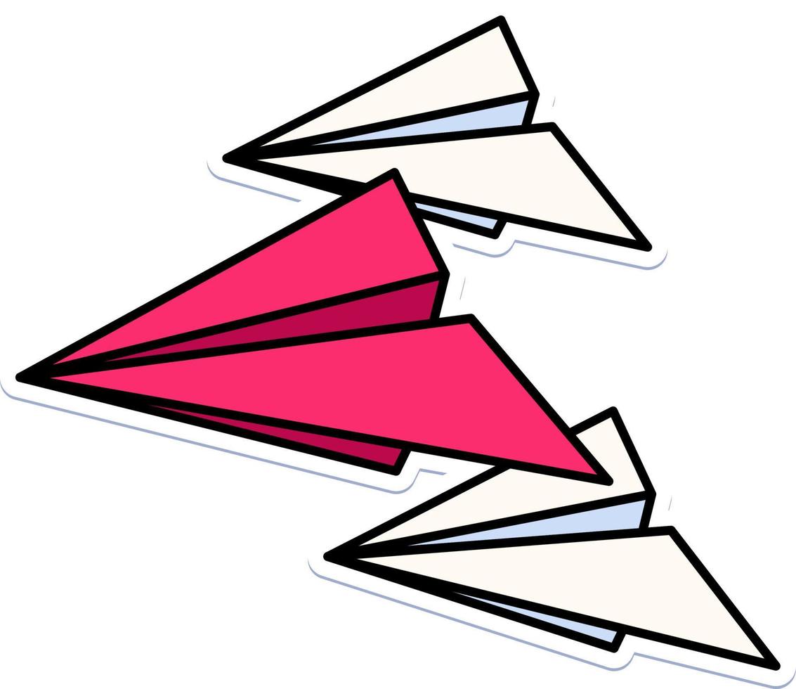 Liderazgo negocio rojo cohete papel avión fuera de seguidor contorno color pegatina retro vector