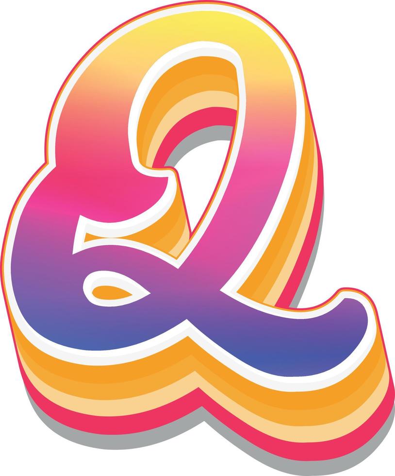 Colorful 3d illustration of letter q vector