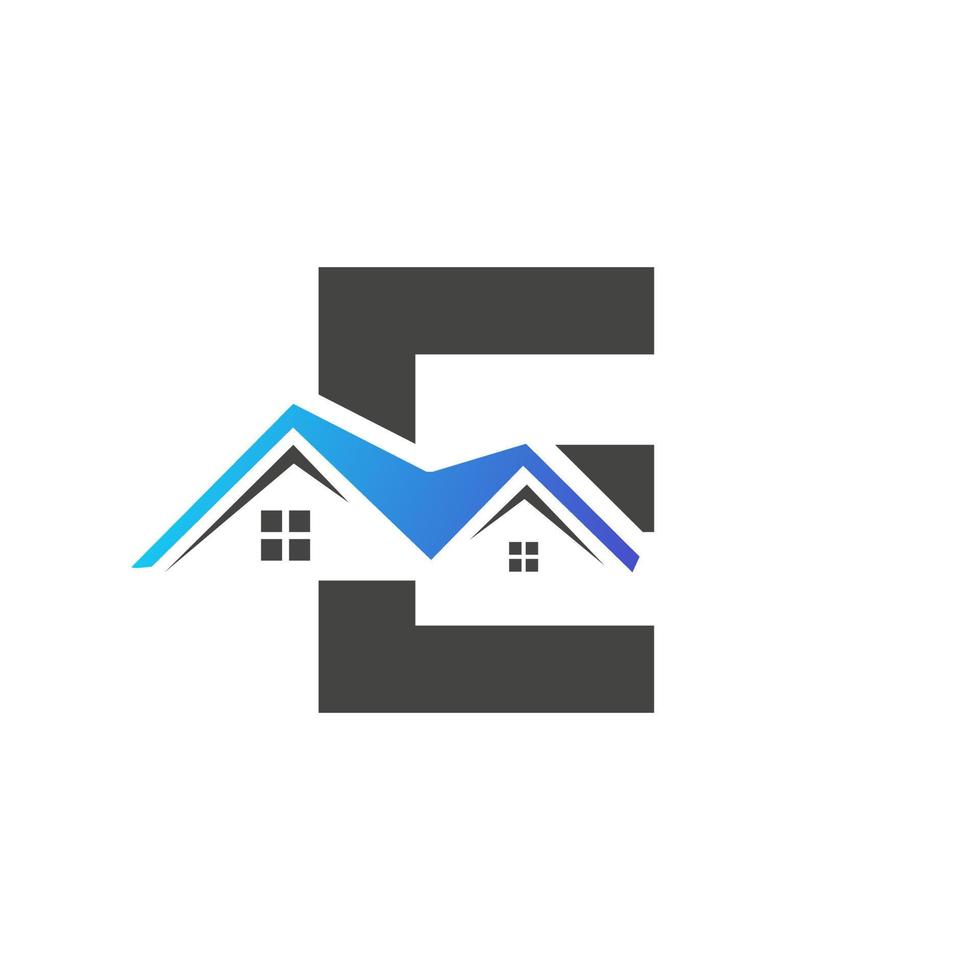 Initial Letter E Real Estate Logo With House Building Roof For Investment and Corporate Business Template vector