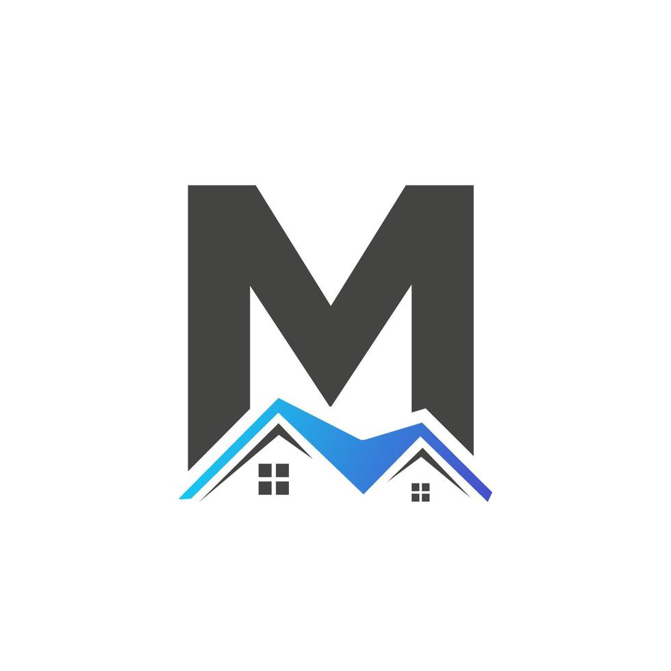 Initial Letter M Real Estate Logo With House Building Roof For Investment and Corporate Business Template vector