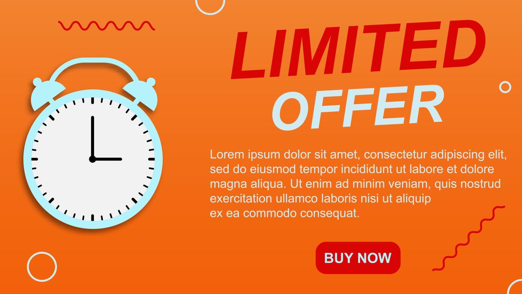 Limited offer banner template with alarm clock on gradient yellow background. Final offer banner for sales promotion. Vector illustration. EPS 10.