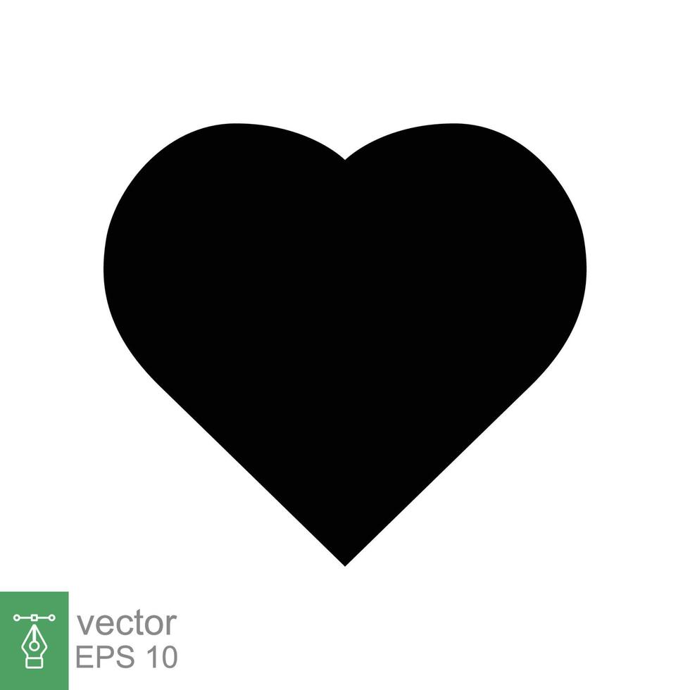 icono del corazón estilo plano sencillo. logo de amor, sentimiento, romance, decoración de maleza, como, concepto de emoción. silueta negra, símbolo de glifo. diseño de ilustración vectorial aislado sobre fondo blanco. eps 10. vector