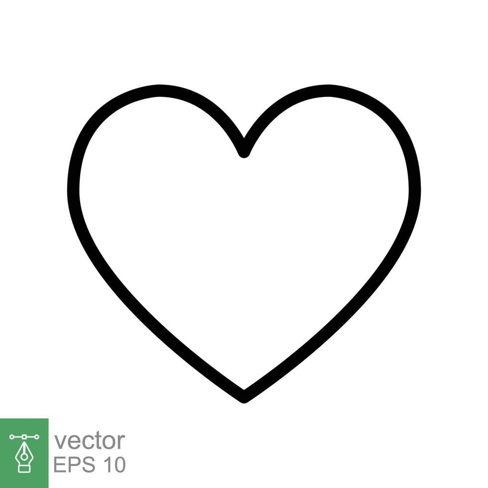 icono del corazón estilo de esquema simple. logo de amor, sentimiento, romance, decoración de maleza, como, concepto de emoción. símbolo de línea delgada negra. diseño de ilustración vectorial aislado sobre fondo blanco. eps 10. vector