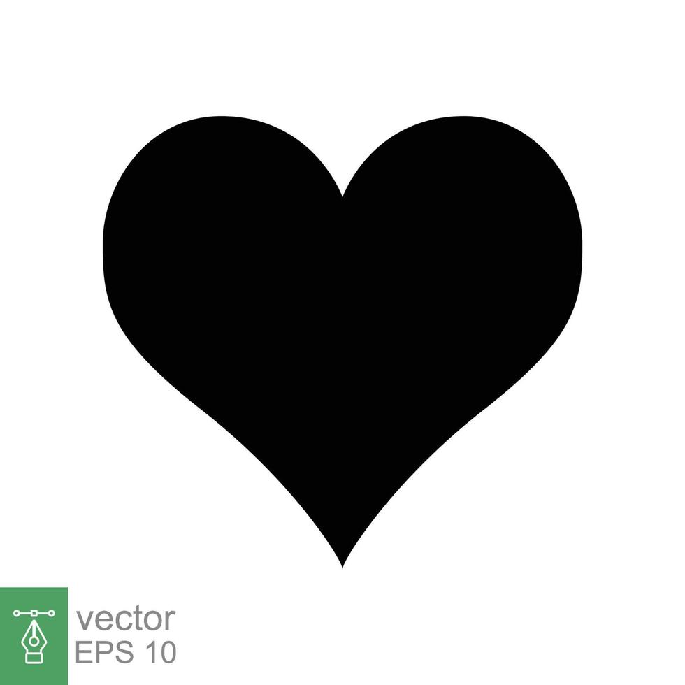 icono del corazón estilo plano sencillo. logo de amor, sentimiento, romance, decoración de maleza, como, concepto de emoción. silueta negra, símbolo de glifo. diseño de ilustración vectorial aislado sobre fondo blanco. eps 10. vector