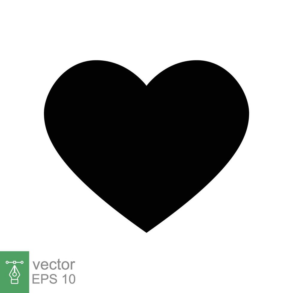 icono del corazón estilo plano sencillo. logo de amor, sentimiento, romance, decoración de maleza, como, concepto de emoción. silueta negra, símbolo de glifo. diseño de ilustración vectorial aislado sobre fondo blanco. eps 10. vector