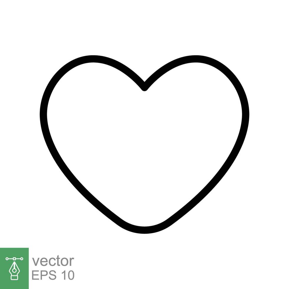 icono del corazón estilo de esquema simple. logo de amor, sentimiento, romance, decoración de maleza, como, concepto de emoción. símbolo de línea delgada negra. diseño de ilustración vectorial aislado sobre fondo blanco. eps 10. vector