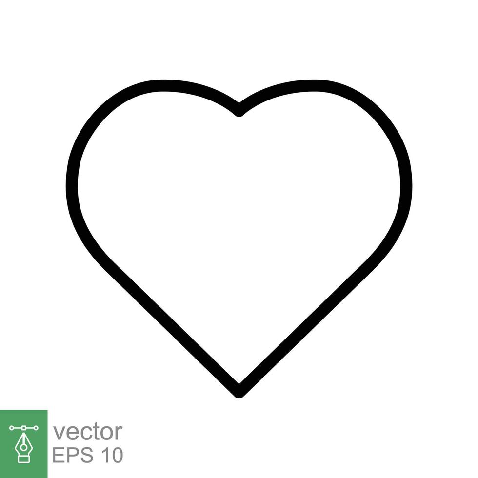 icono del corazón estilo de esquema simple. logo de amor, sentimiento, romance, decoración de maleza, como, concepto de emoción. símbolo de línea delgada negra. diseño de ilustración vectorial aislado sobre fondo blanco. eps 10. vector