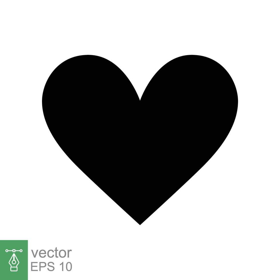 icono del corazón estilo plano sencillo. logo de amor, sentimiento, romance, decoración de maleza, como, concepto de emoción. silueta negra, símbolo de glifo. diseño de ilustración vectorial aislado sobre fondo blanco. eps 10. vector