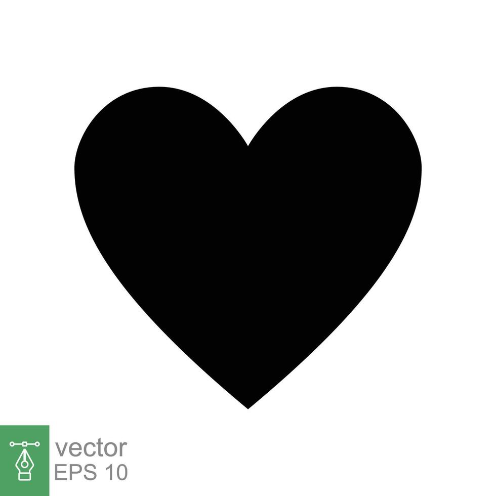 icono del corazón estilo plano sencillo. logo de amor, sentimiento, romance, decoración de maleza, como, concepto de emoción. silueta negra, símbolo de glifo. diseño de ilustración vectorial aislado sobre fondo blanco. eps 10. vector