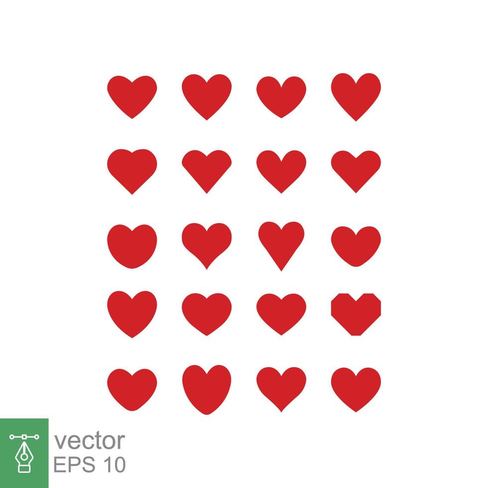 Heart icon set. Simple flat style. Red love logo, feeling, romance, weeding decoration cute sticker, emotion concept. Vector illustration design collection  isolated on white background. EPS 10.