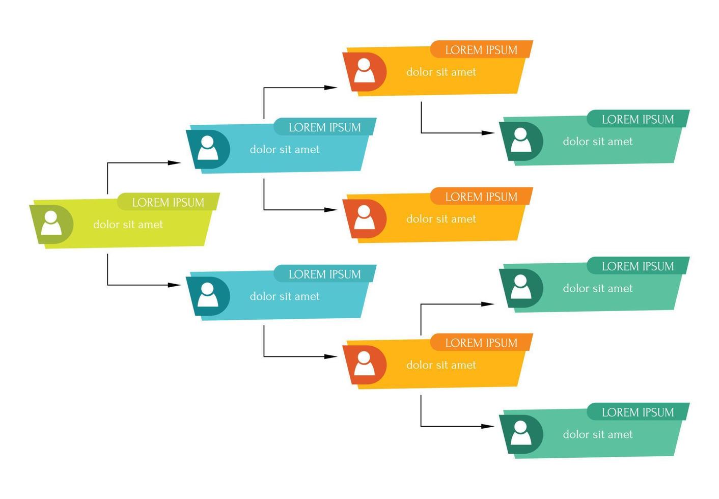 Colorful business structure concept, corporate organization chart scheme with people icons. Vector illustration.