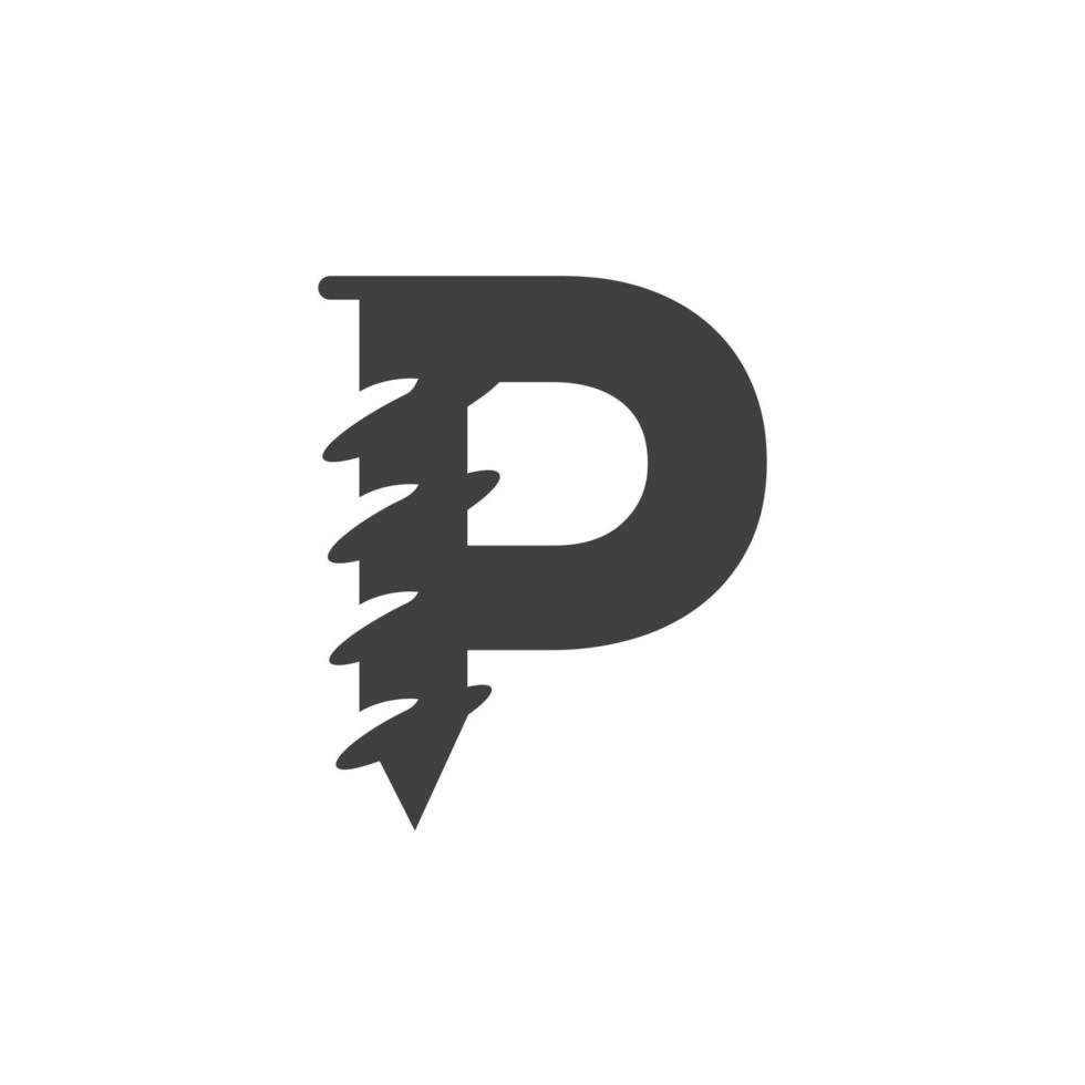 plantilla de logotipo de tornillo de letra p para diseño de símbolo de ferretería de construcción vector
