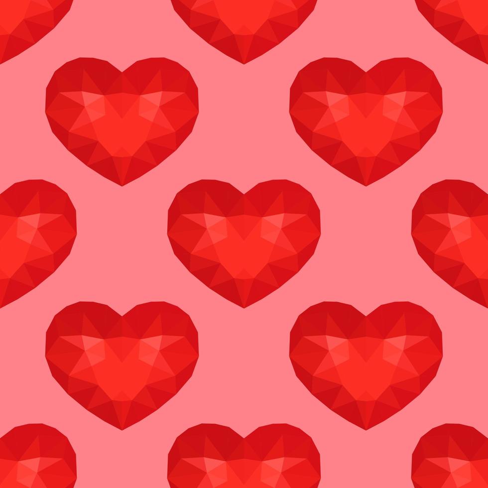 Seamless Pattern with Red Low Poly Heart. Symbol of Love. Vector illustration