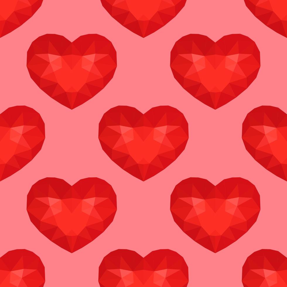 Seamless Pattern with Red Low Poly Heart. Symbol of Love. Vector illustration