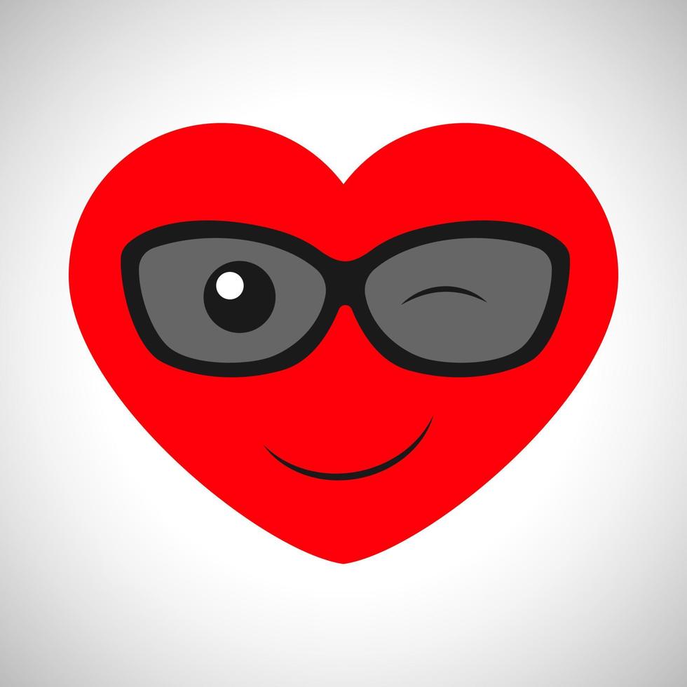 Winking cartoon heart with glasses. Symbol of Love. Vector illustration