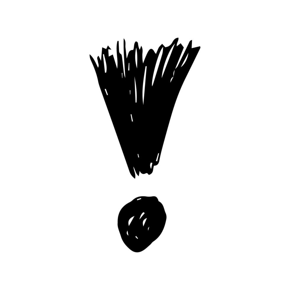 Hand drawn exclamation mark symbol. Black sketch exclamation mark symbol on white background. Vector illustration