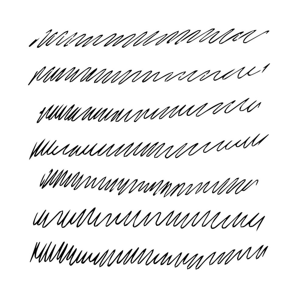 Set of doodle style various wavy lines and strokes. Black hand drawn design elements on white background. Vector illustration