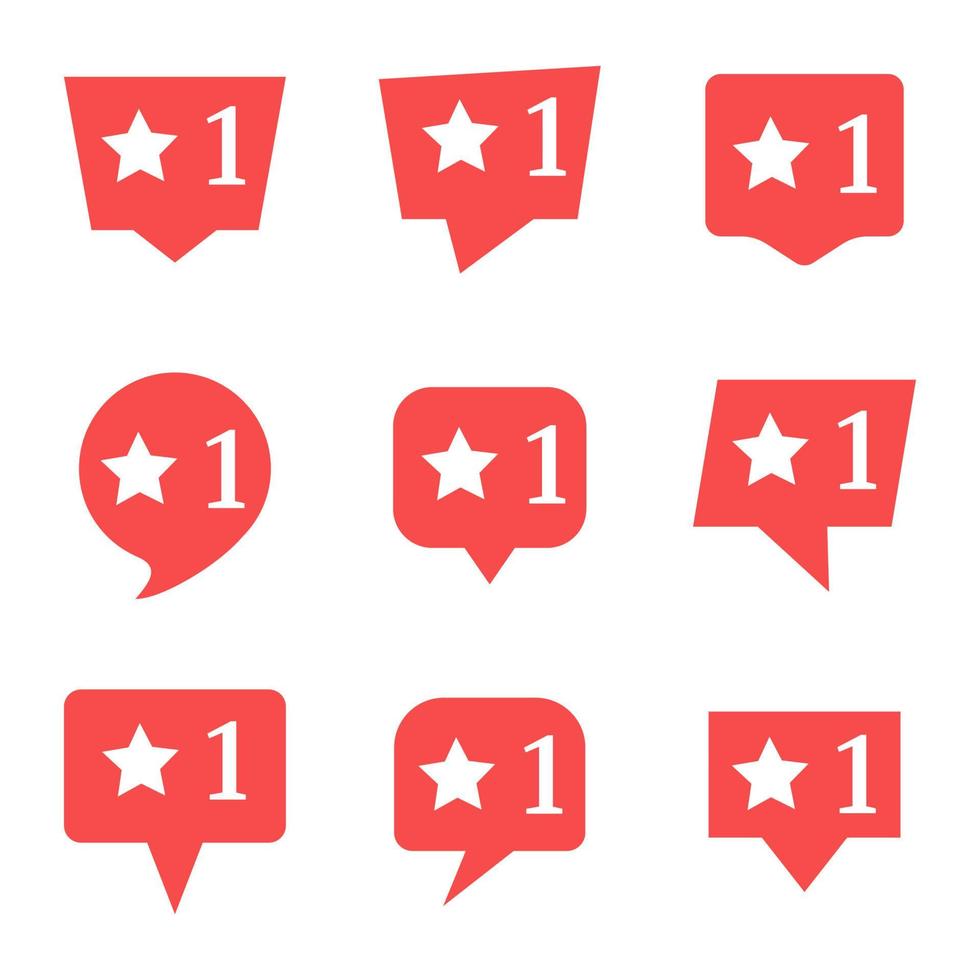 Set of nine notifications in social media with star. Vector illustration.