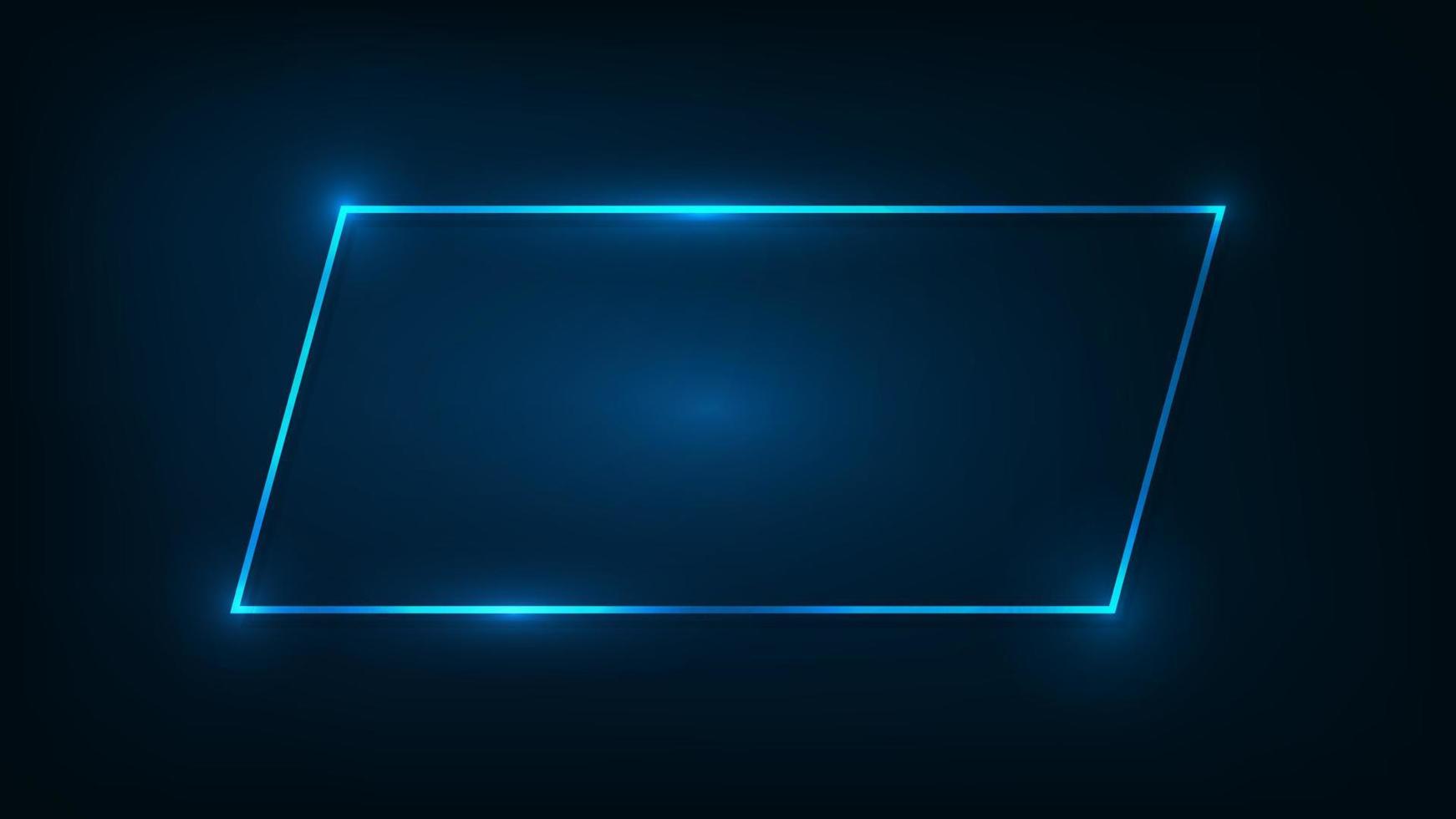 Neon rectangular frame with shining effects on dark background. Empty glowing techno backdrop. Vector illustration.