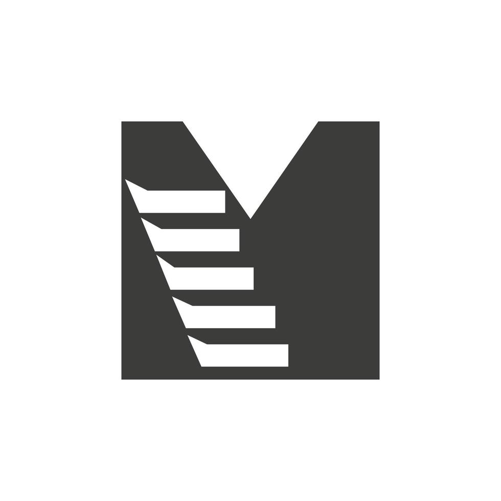 Initial Letter M Stair Logo. Step Logo Symbol Alphabet Based Vector Template