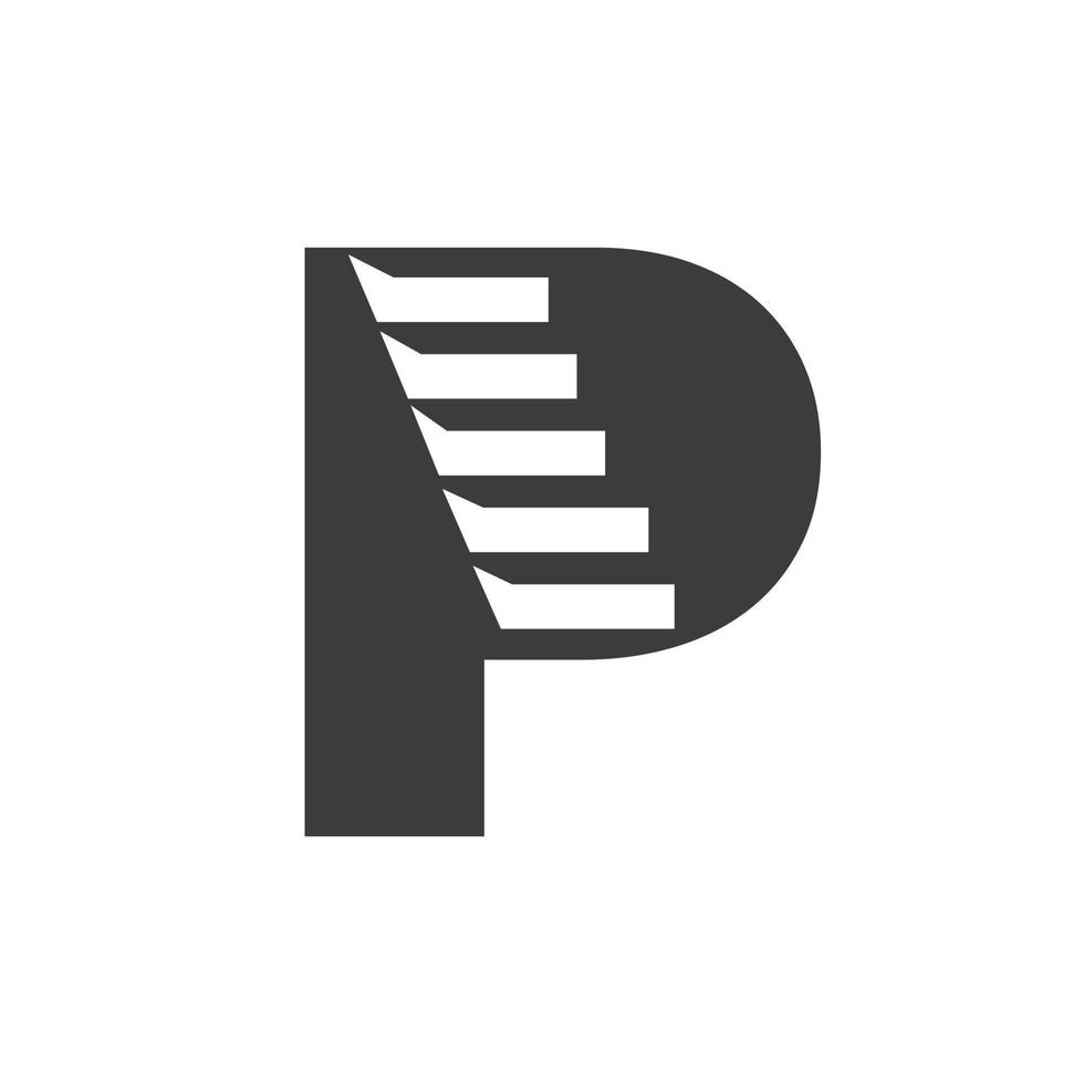 Initial Letter P Stair Logo. Step Logo Symbol Alphabet Based Vector Template