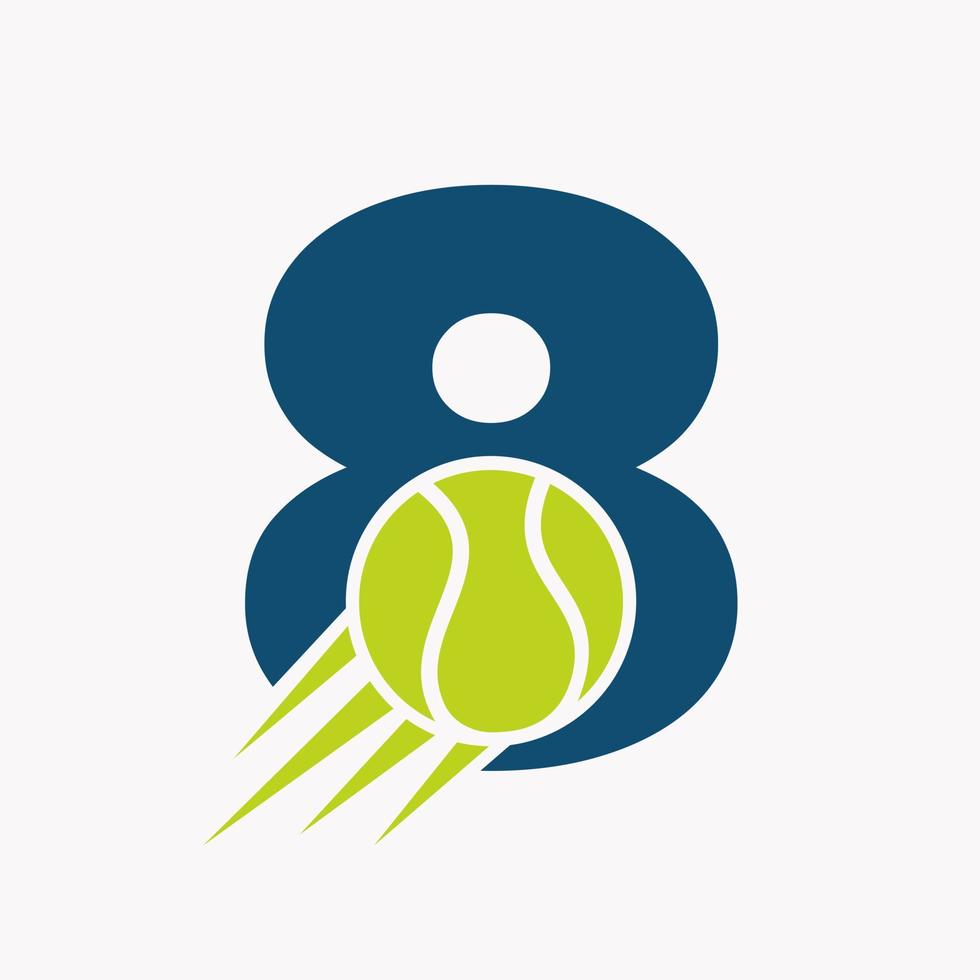 letra inicial 8 concepto de logotipo de tenis con icono de pelota de tenis en movimiento. tenis deportes logotipo símbolo vector plantilla