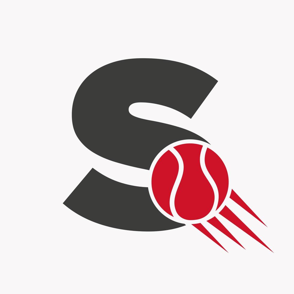 concepto de logotipo de tenis con letra inicial s con icono de pelota de tenis en movimiento. tenis deportes logotipo símbolo vector plantilla