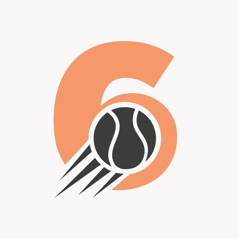 Initial Letter 6 Tennis Logo Concept With Moving Tennis Ball Icon. Tennis Sports Logotype Symbol Vector Template