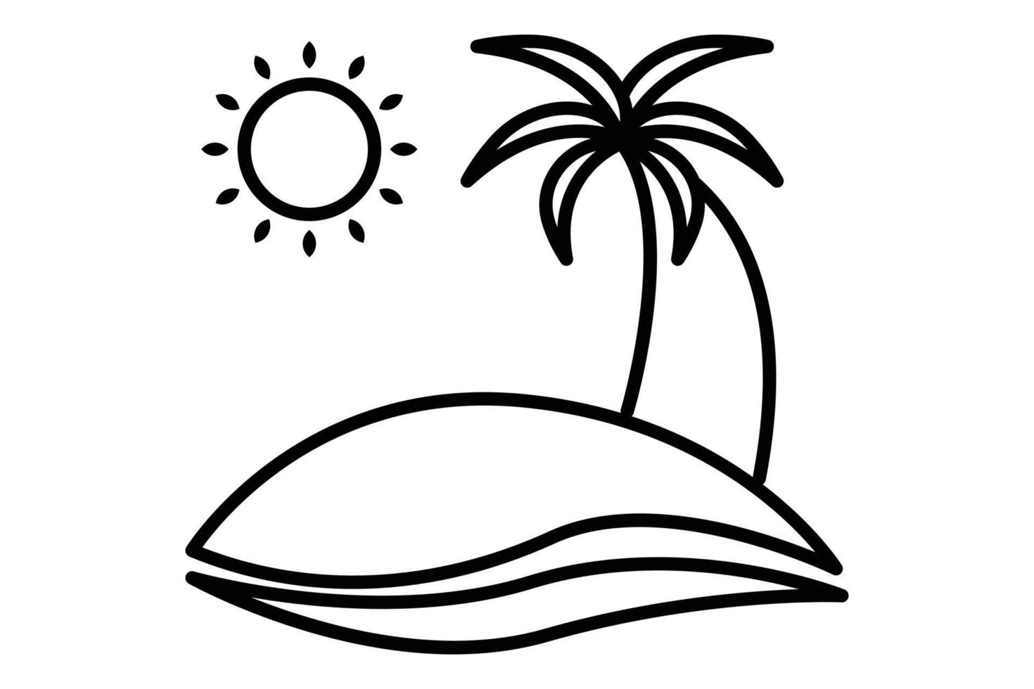 Beach icon illustration. Palm tree icon with sun. icon related to holiday. Line icon style. Simple vector design editable