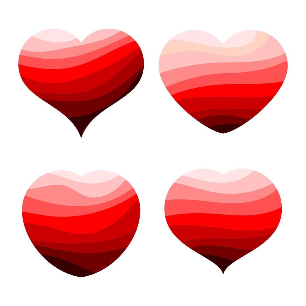 Set of four red hearts. Romantic love symbol of valentine day. Vector illustration