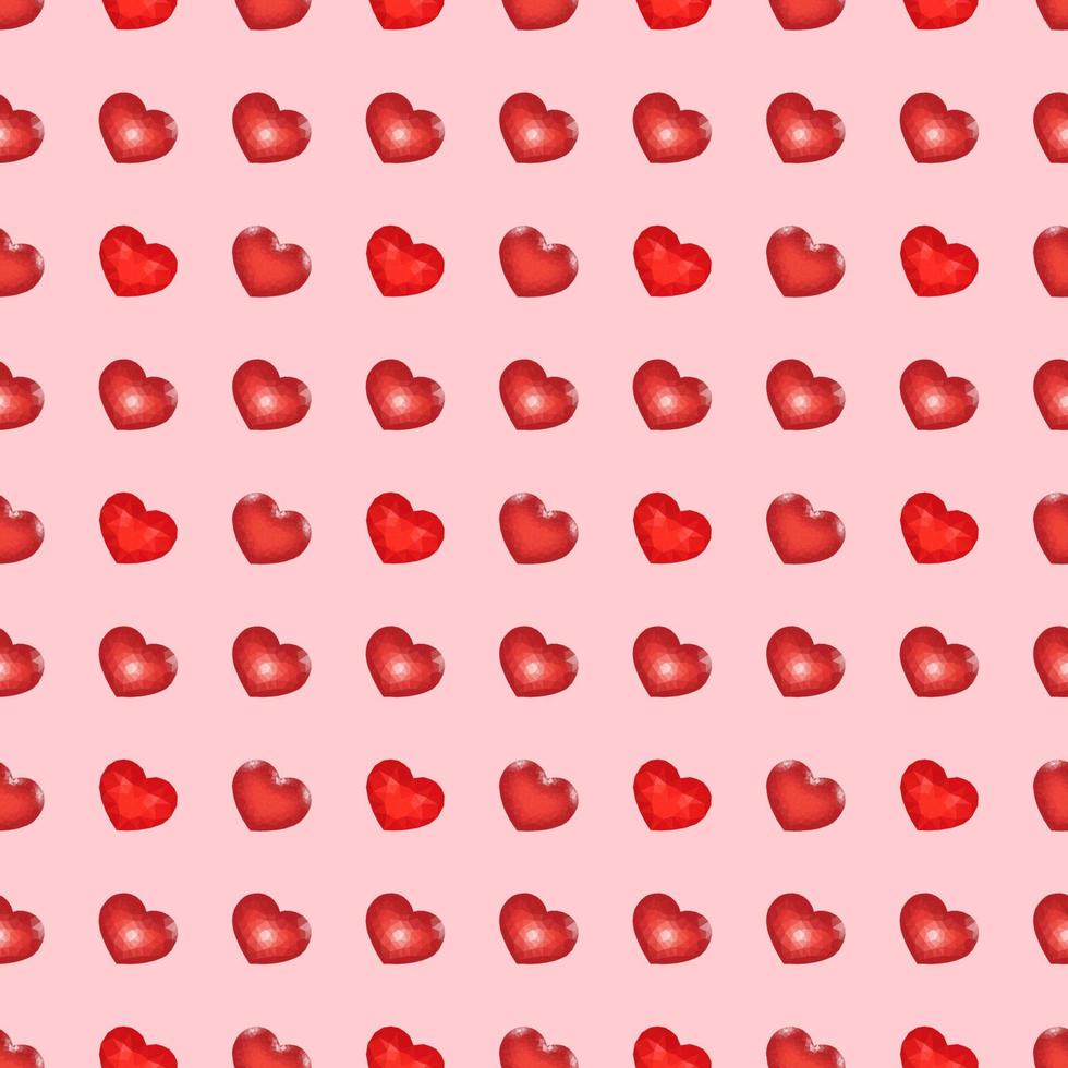 Seamless Pattern with Red Low Poly Heart. Symbol of Love. Vector illustration