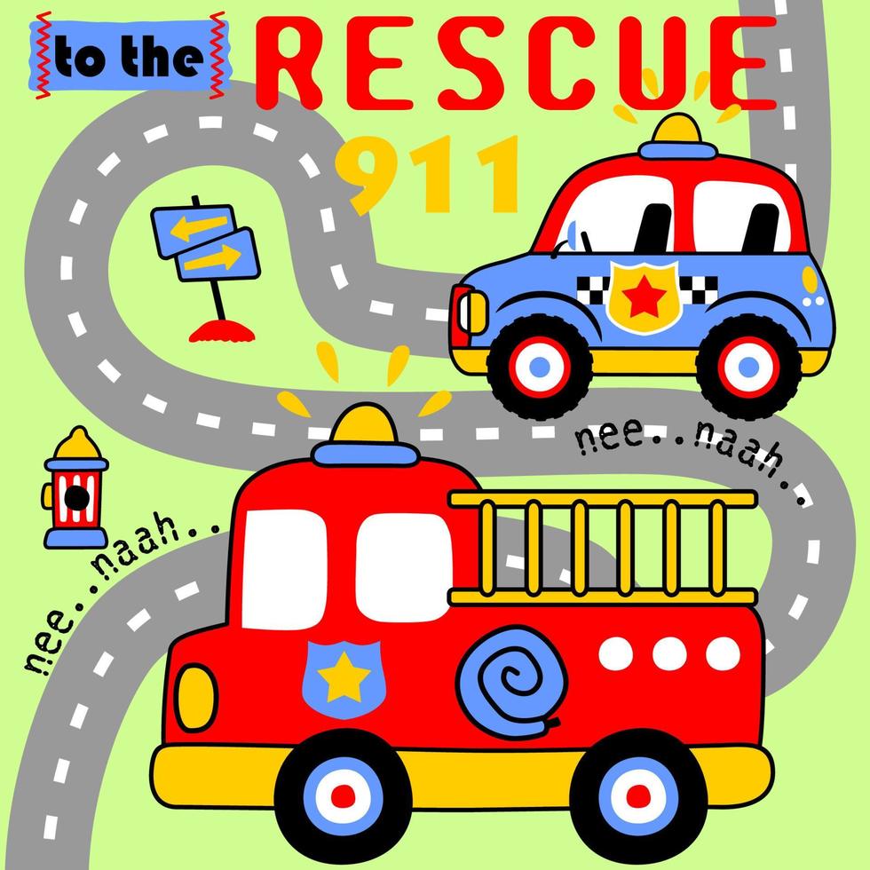 Rescue vehicle in the road, vector cartoon illustration