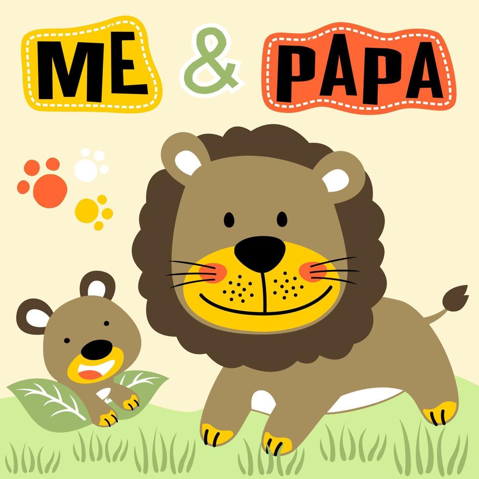 Happy lion family in the jungle, vector cartoon illustration