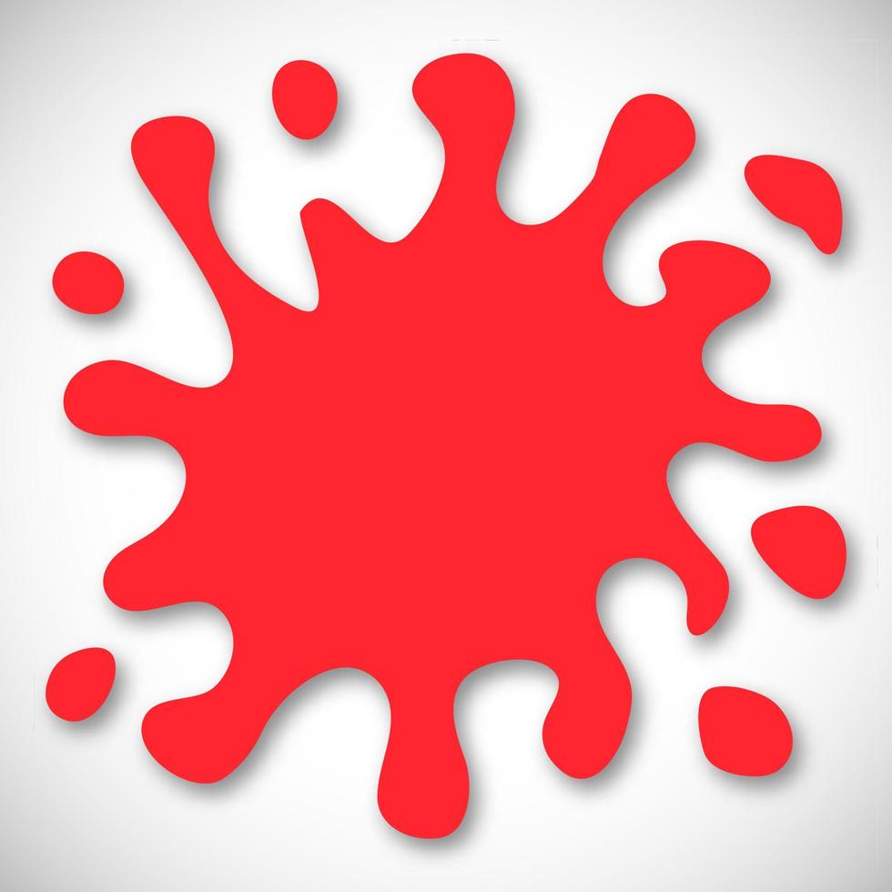 Red Hand Drawn Paint Splash with small splashes and shadows. Vector illustration