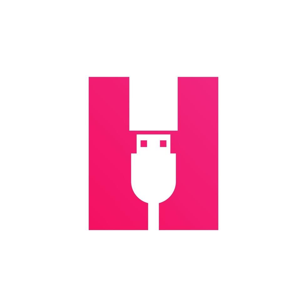 Initial Letter H USB Symbol Design. Computer Connection USB Cable Icon Vector