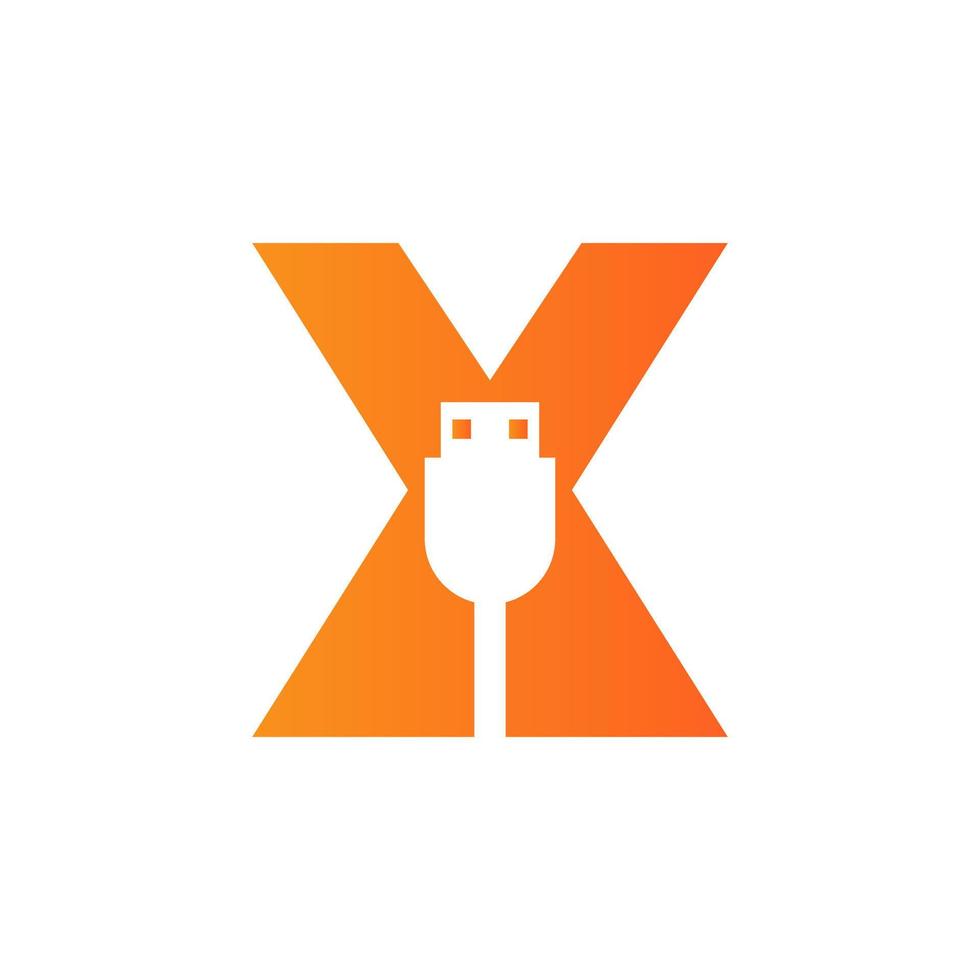 Initial Letter X USB Symbol Design. Computer Connection USB Cable Icon Vector