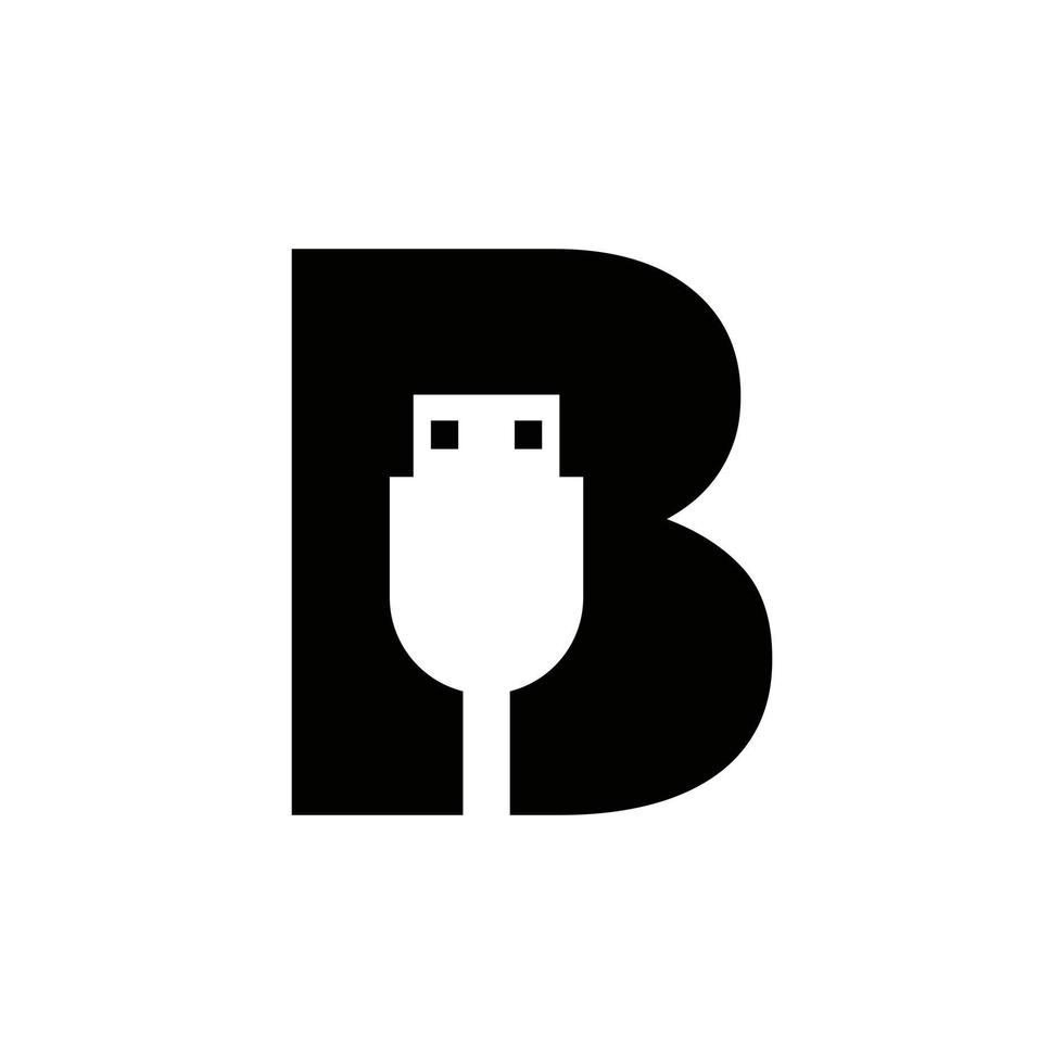 diseño inicial del símbolo usb de la letra b. vector de icono de cable usb de conexión de computadora