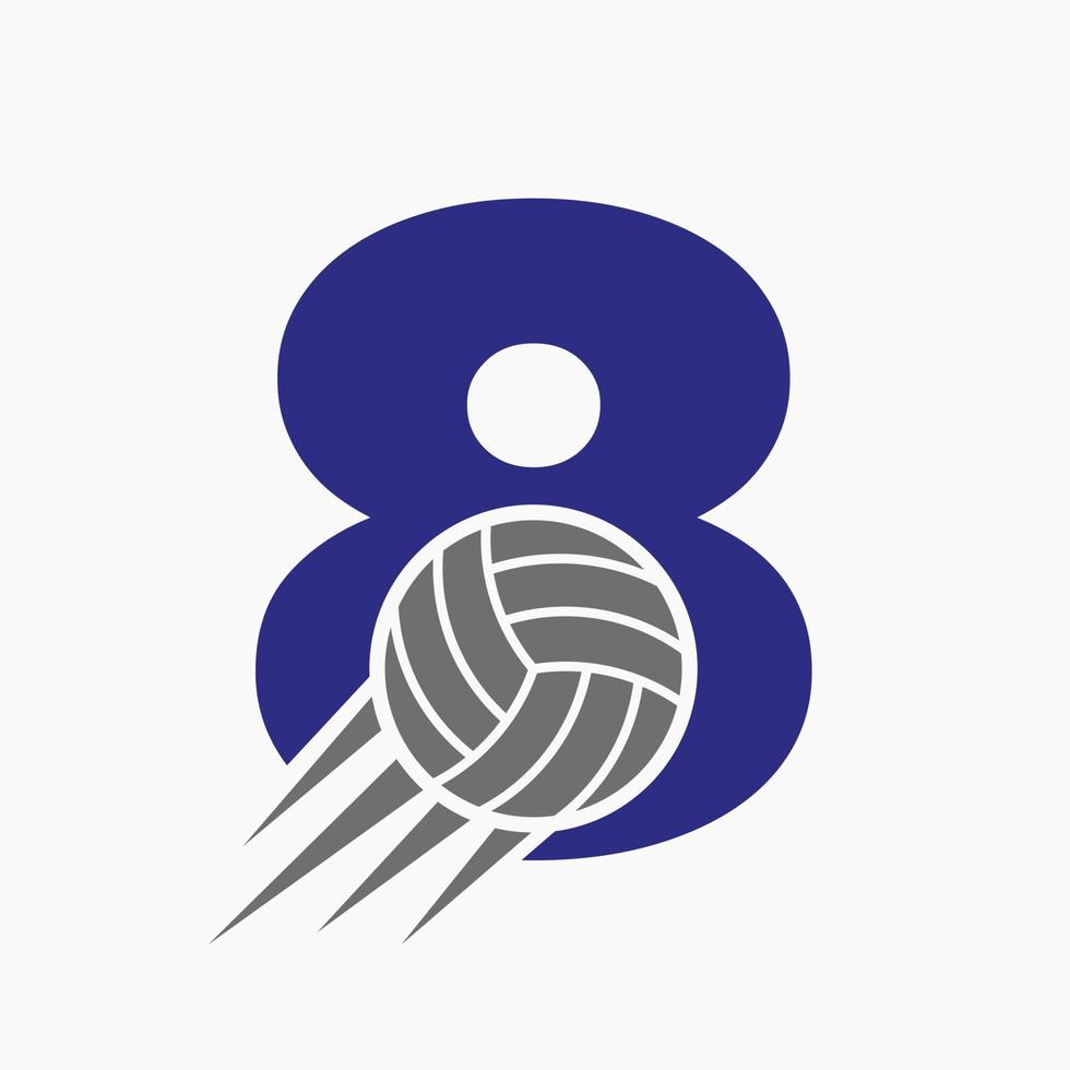 letra inicial 8 concepto de logotipo de voleibol con icono de voleibol en movimiento. plantilla de vector de símbolo de logotipo de deportes de voleibol