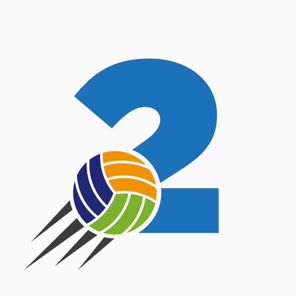 letra inicial 2 concepto de logotipo de voleibol con icono de voleibol en movimiento. plantilla de vector de símbolo de logotipo de deportes de voleibol