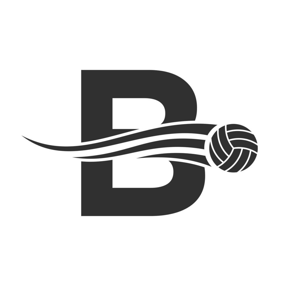 letra inicial b concepto de logotipo de voleibol con icono de voleibol en movimiento. plantilla de vector de símbolo de logotipo de deportes de voleibol