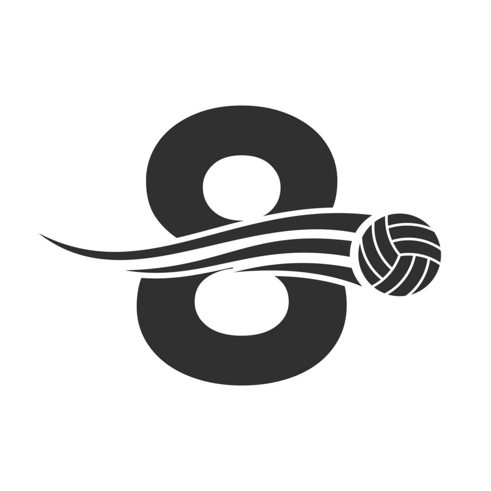 letra inicial 8 concepto de logotipo de voleibol con icono de voleibol en movimiento. plantilla de vector de símbolo de logotipo de deportes de voleibol