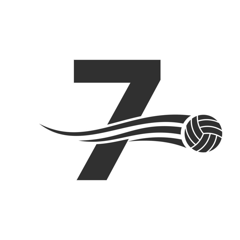 letra inicial 7 concepto de logotipo de voleibol con icono de voleibol en movimiento. plantilla de vector de símbolo de logotipo de deportes de voleibol