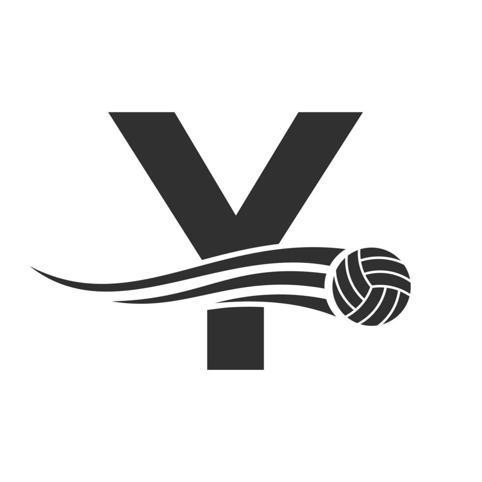 letra inicial y concepto de logotipo de voleibol con icono de voleibol en movimiento. plantilla de vector de símbolo de logotipo de deportes de voleibol