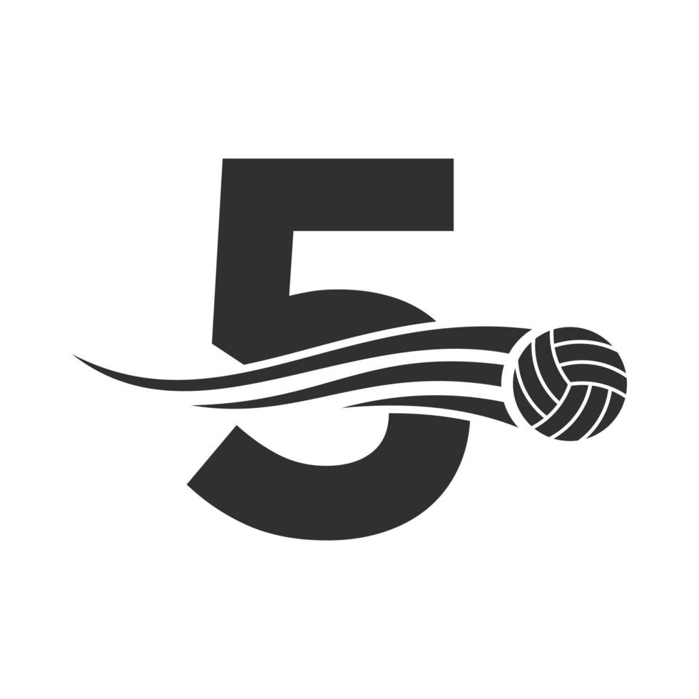 letra inicial 5 concepto de logotipo de voleibol con icono de voleibol en movimiento. plantilla de vector de símbolo de logotipo de deportes de voleibol