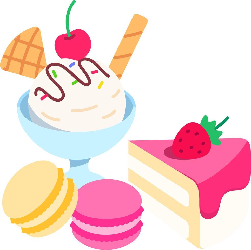 postres macaron pastel y helado postre icono elemento ilustración estilo plano vector