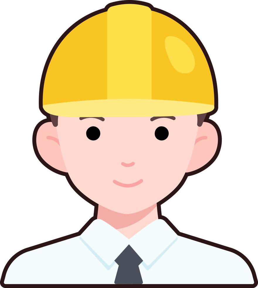 Engineering man labor avatar User person necktie safety helmet Flat Sticker Black Style vector