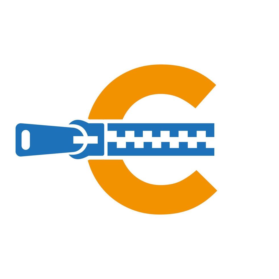 logotipo inicial de la cremallera c para tela de moda, bordado y plantilla de vector de identidad de símbolo textil