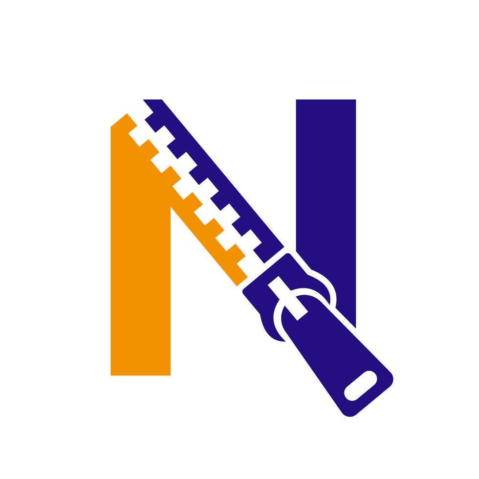 logotipo inicial de la letra n cremallera para tela de moda, bordado y plantilla de vector de identidad de símbolo textil