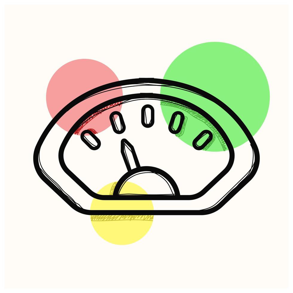 Dashboard icon in doodle sketch lines. Control panel, odometer, speedometer vector