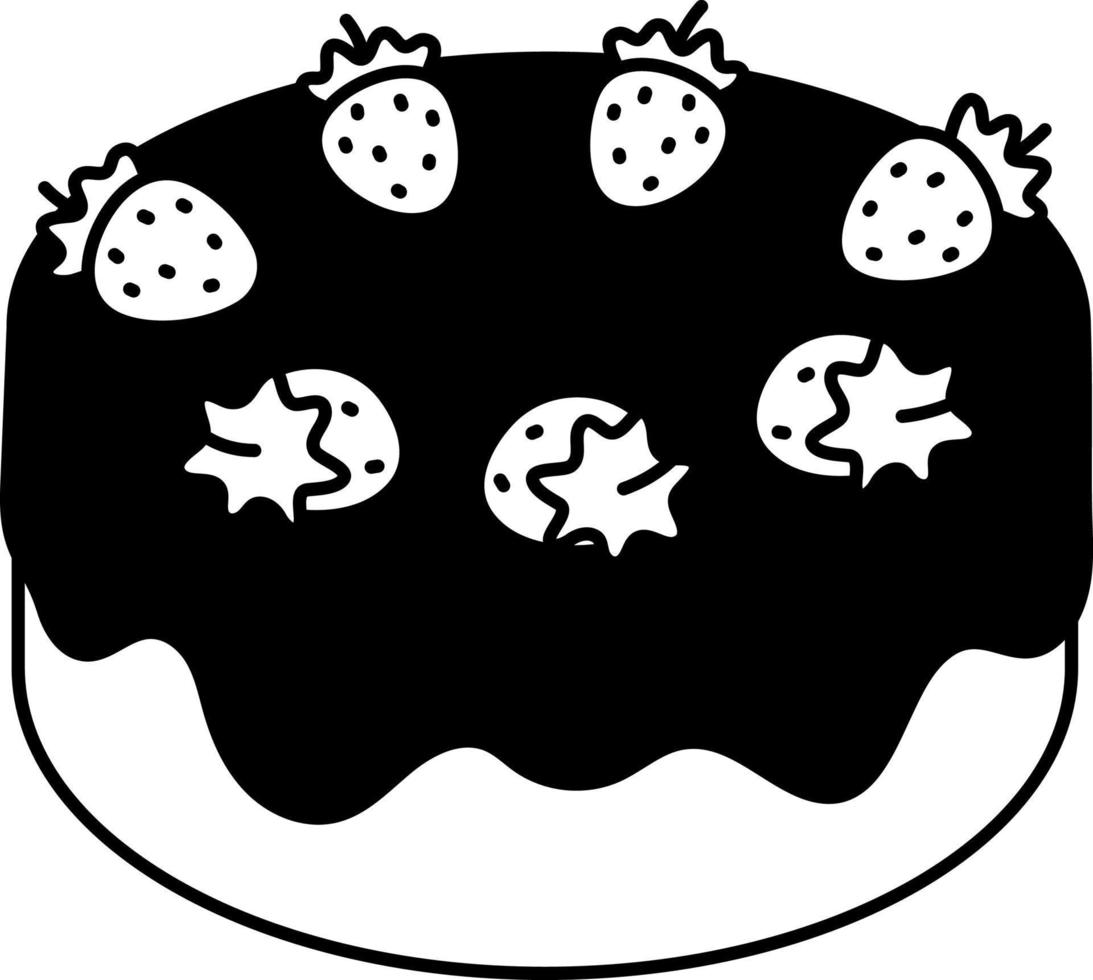 ilustración de elemento de icono de postre de pastel de fresa de vainilla semisólido en blanco y negro vector